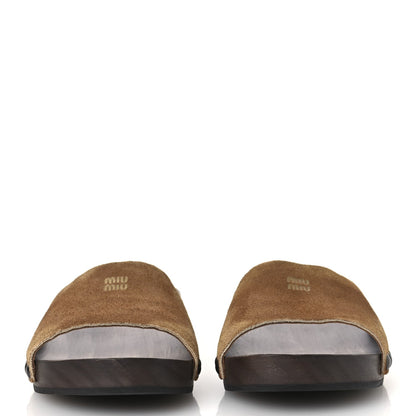 Miu Miu Suede Women's Logo Slide Clogs 37 Cannella