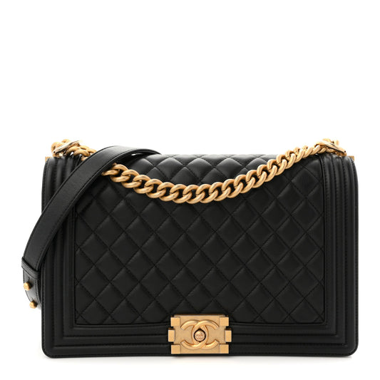 Medium Quilted Calfskin Flap Shoulder Bag - Black