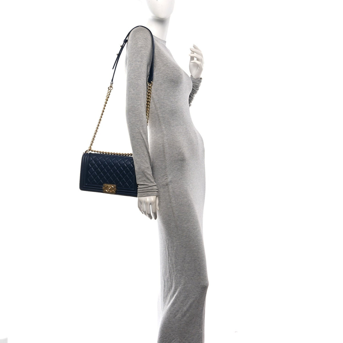 Medium Quilted Lambskin Flap Shoulder Bag - Dark Navy