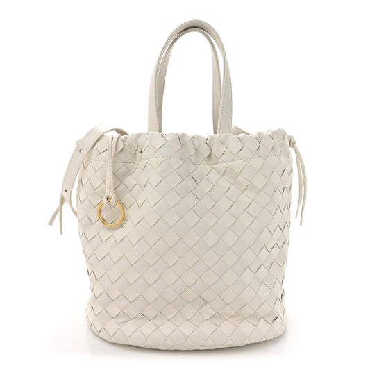 Small Calfskin Bucket Bag - White