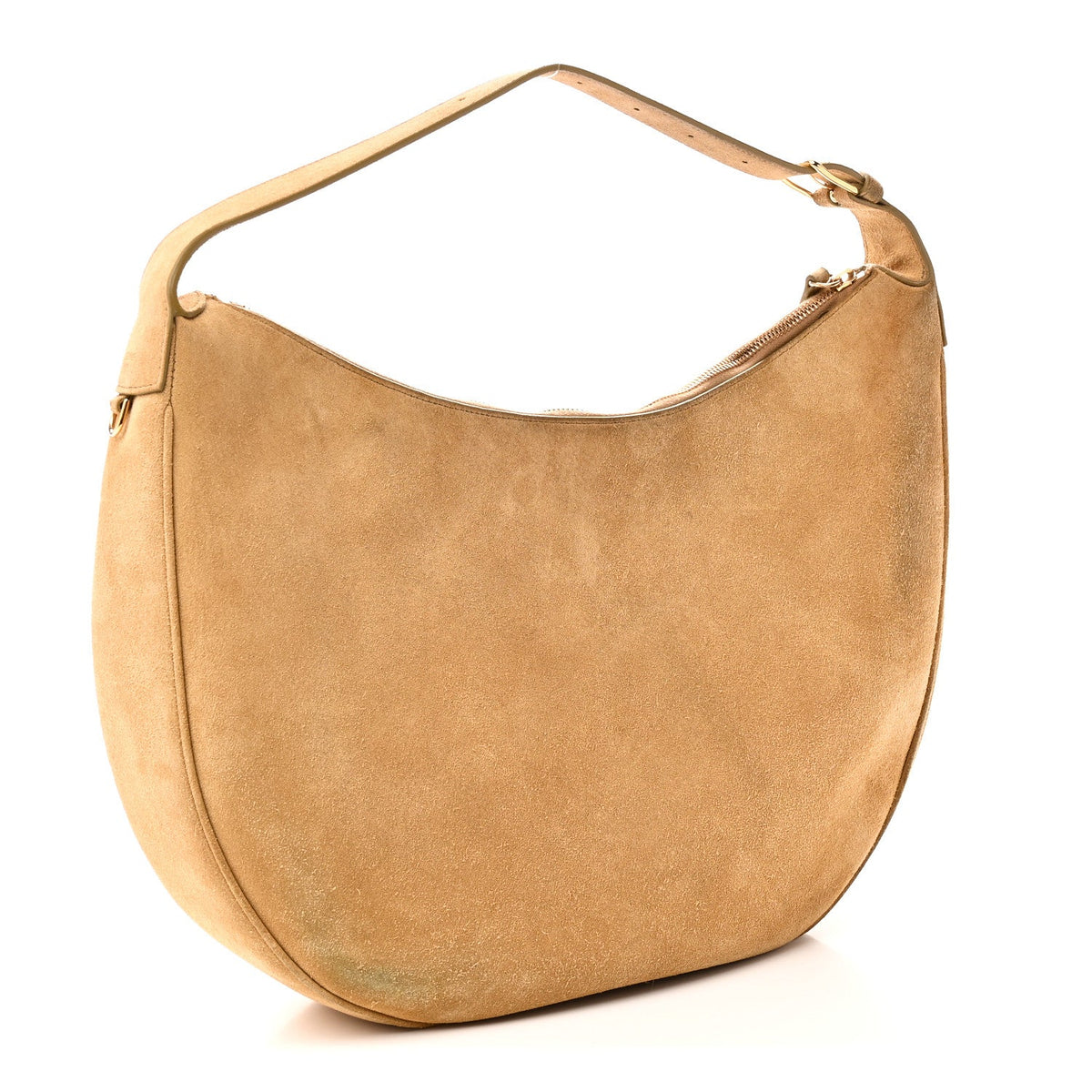 Large Calfskin Suede Shoulder Bag - Beige