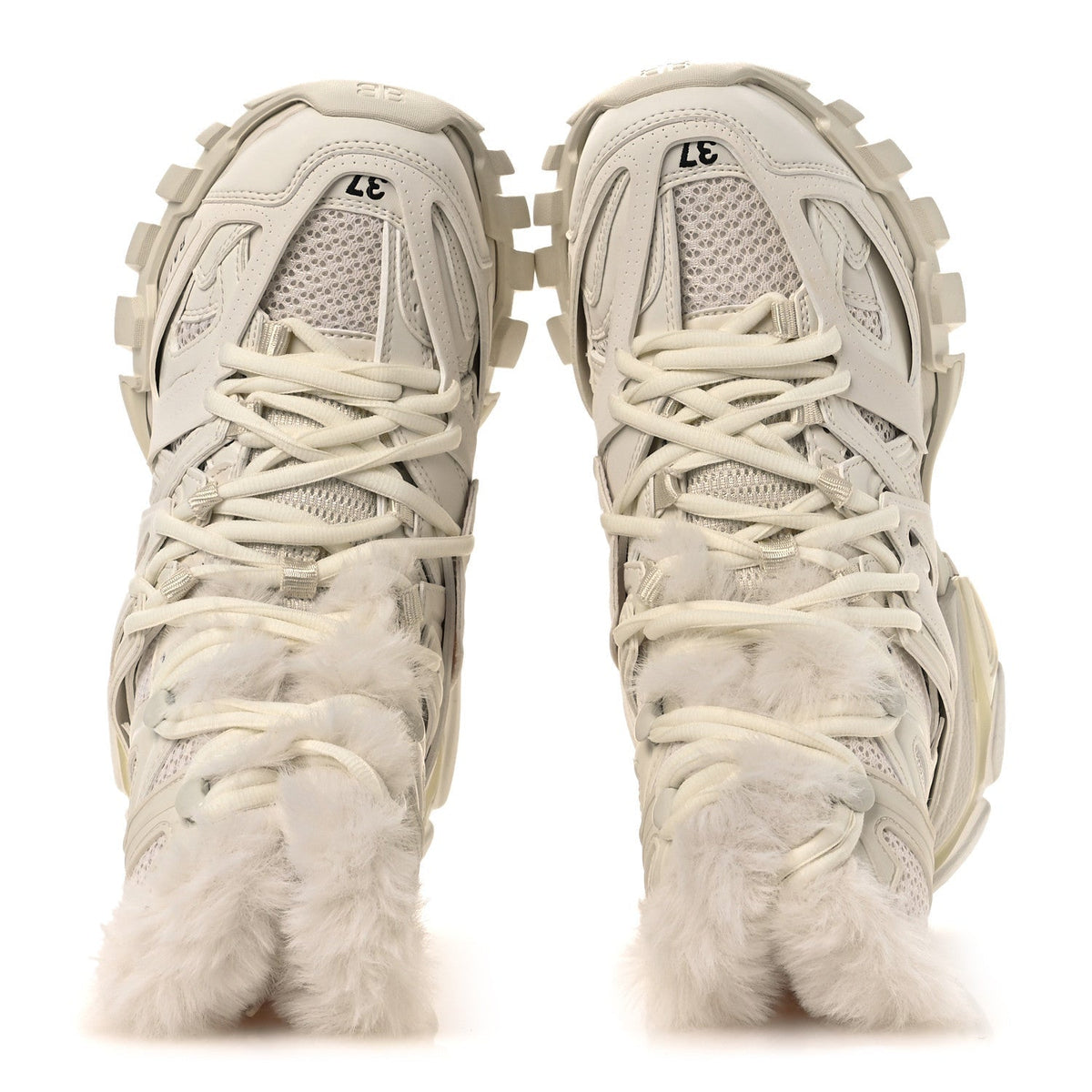 Balenciaga Mesh Nylon Faux Fur Women's Track Hike Sneakers White