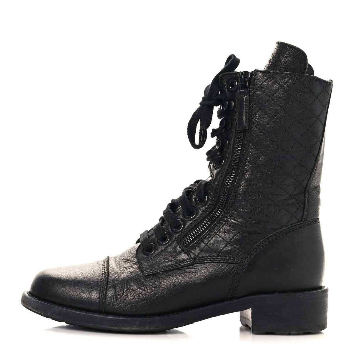 Sheepskin Quilted CC Tall Lace Up Combat Boots Black