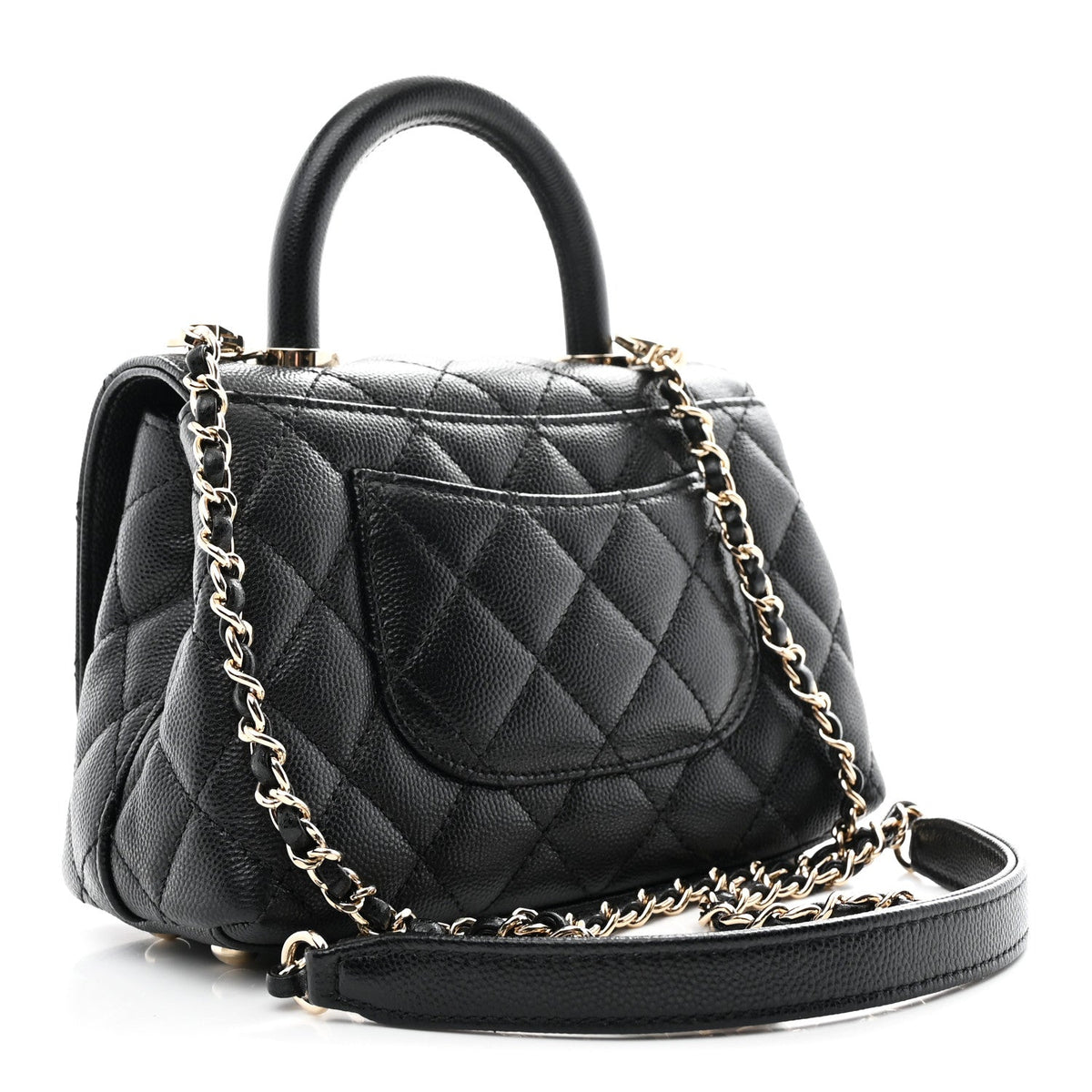 Mini Quilted Caviar Flap Shoulder Bag - Black