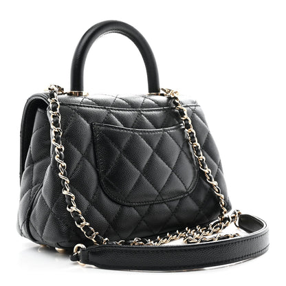 Mini Quilted Caviar Flap Shoulder Bag - Black