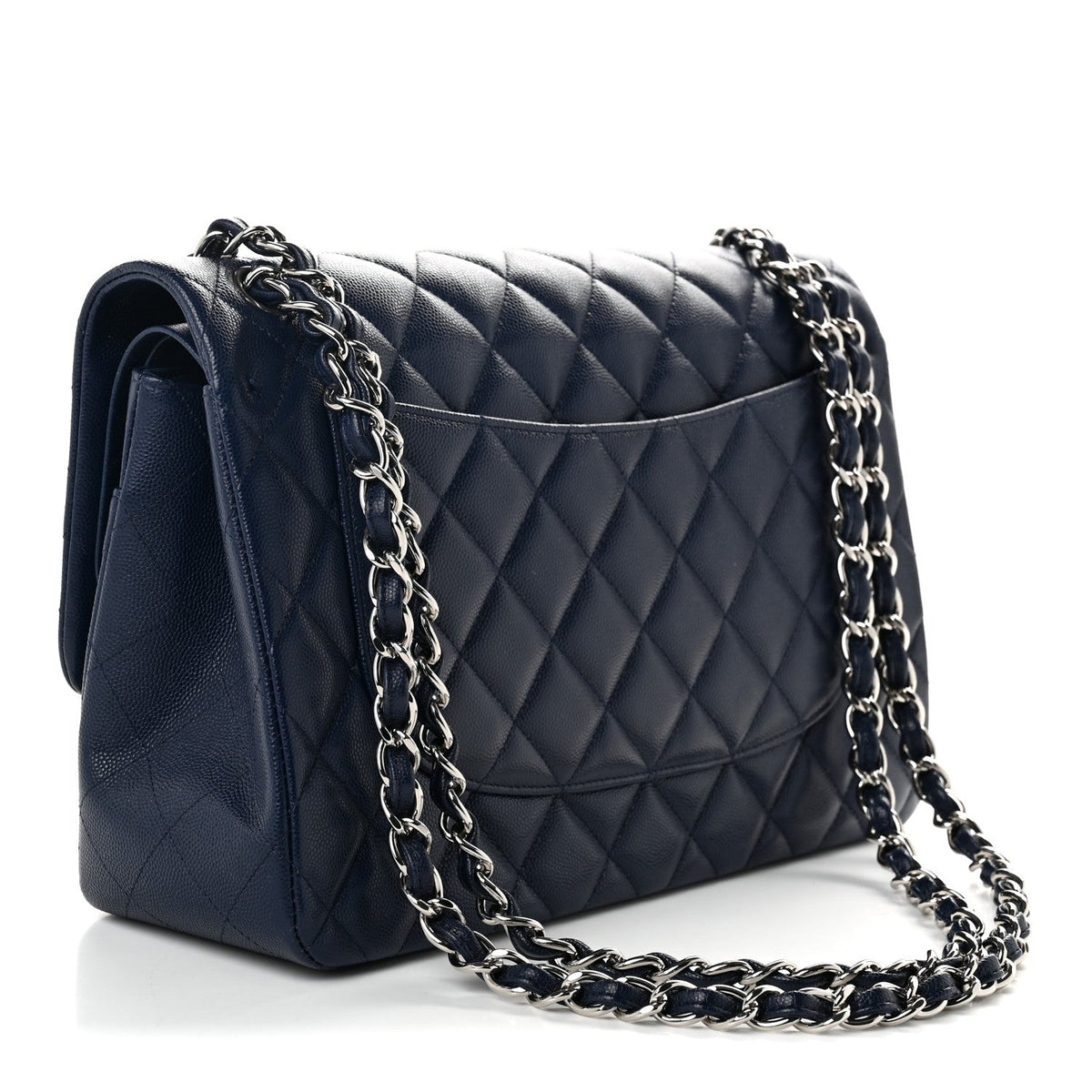 Quilted Caviar Flap Shoulder Bag - Blue