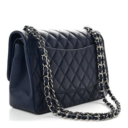 Quilted Caviar Flap Shoulder Bag - Blue