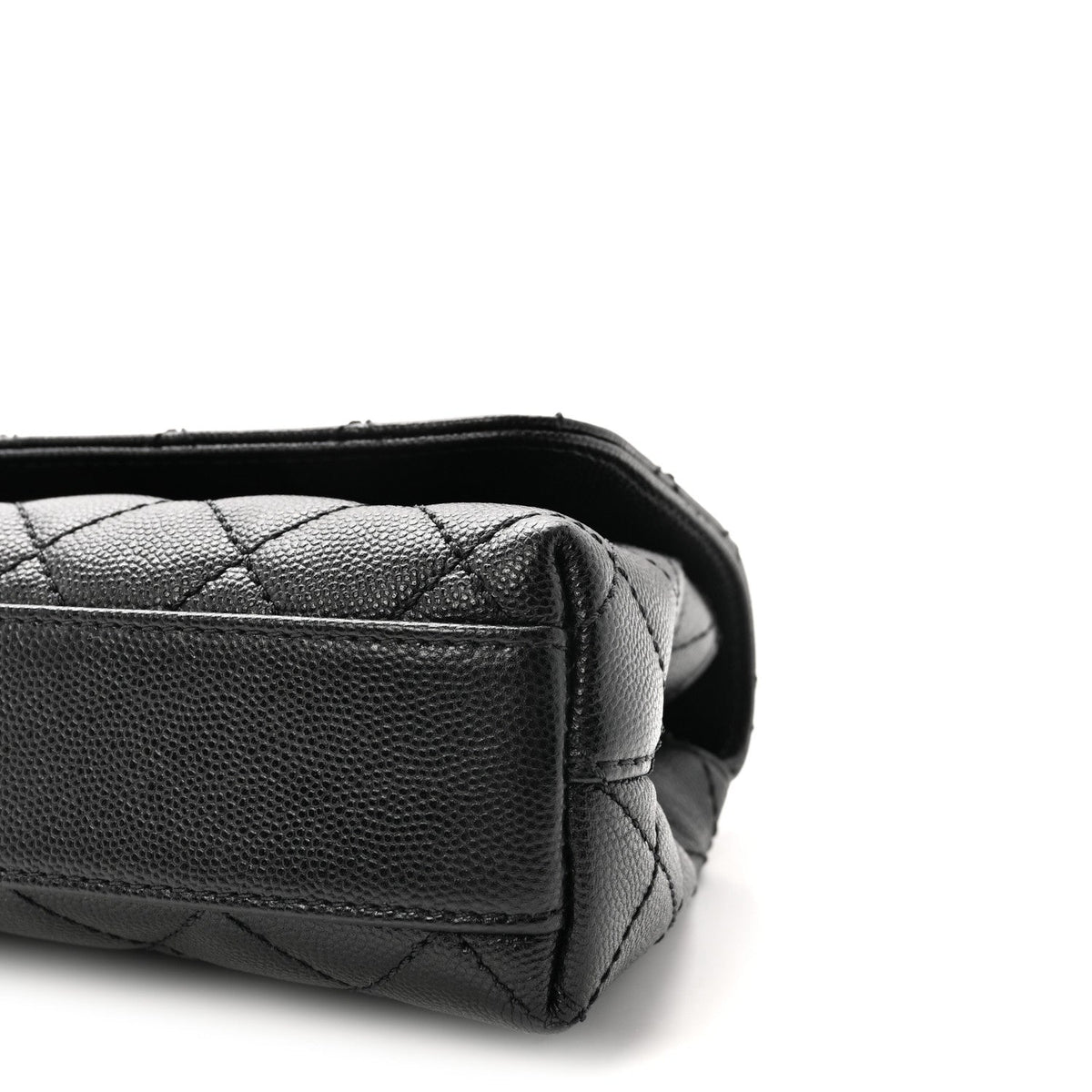 Maxi Quilted Caviar Flap Shoulder Bag - Black