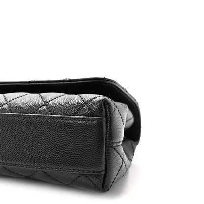 Maxi Quilted Caviar Flap Shoulder Bag - Black