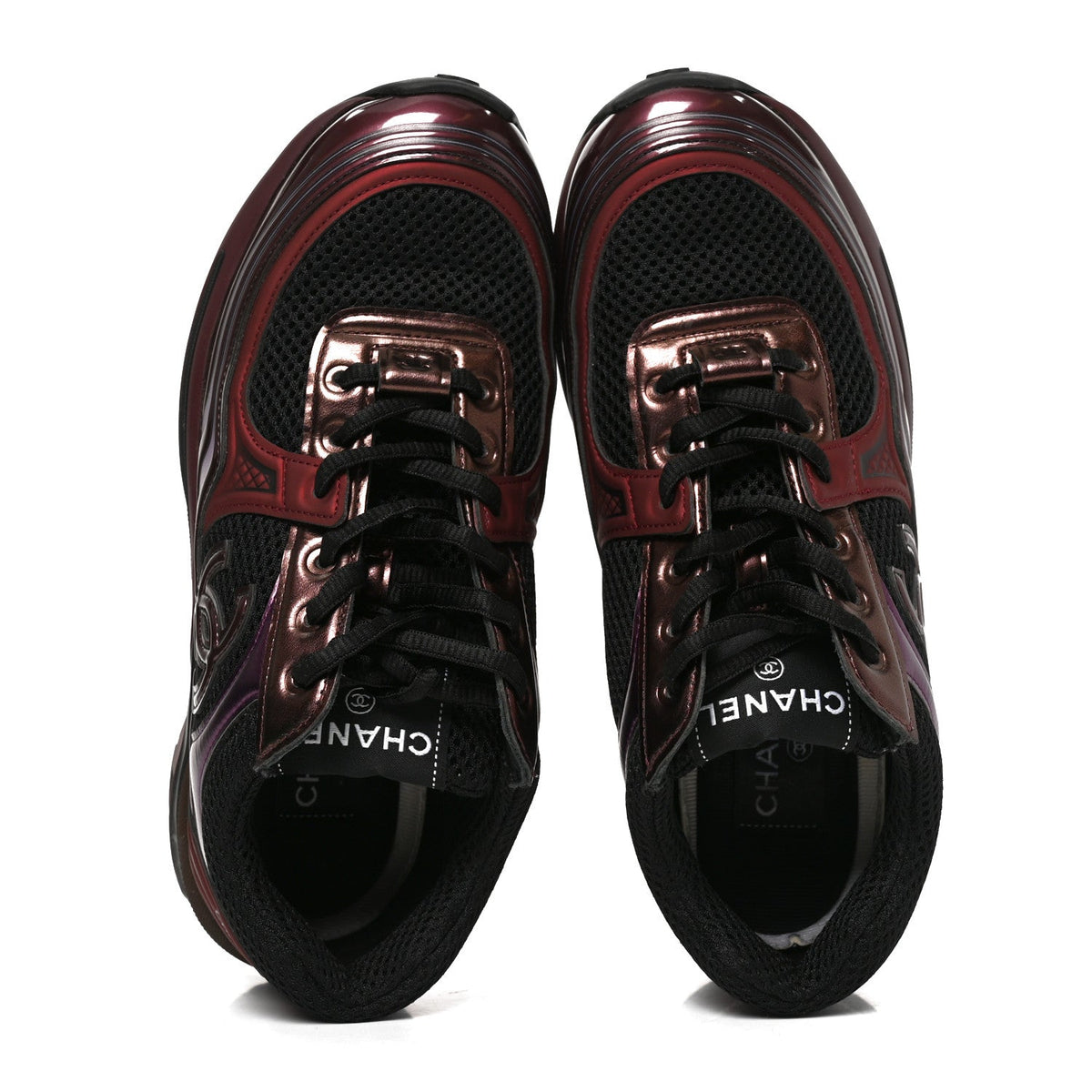 Chanel Fabric Laminated Calfskin Stretch CC Women's Sneakers