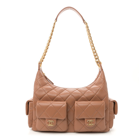Quilted Lambskin Hobo Bag - Brown