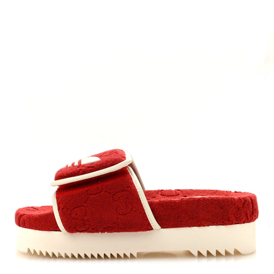 X Adidas Terry Cloth GG Monogram Platform Sandals Maple Red Off White