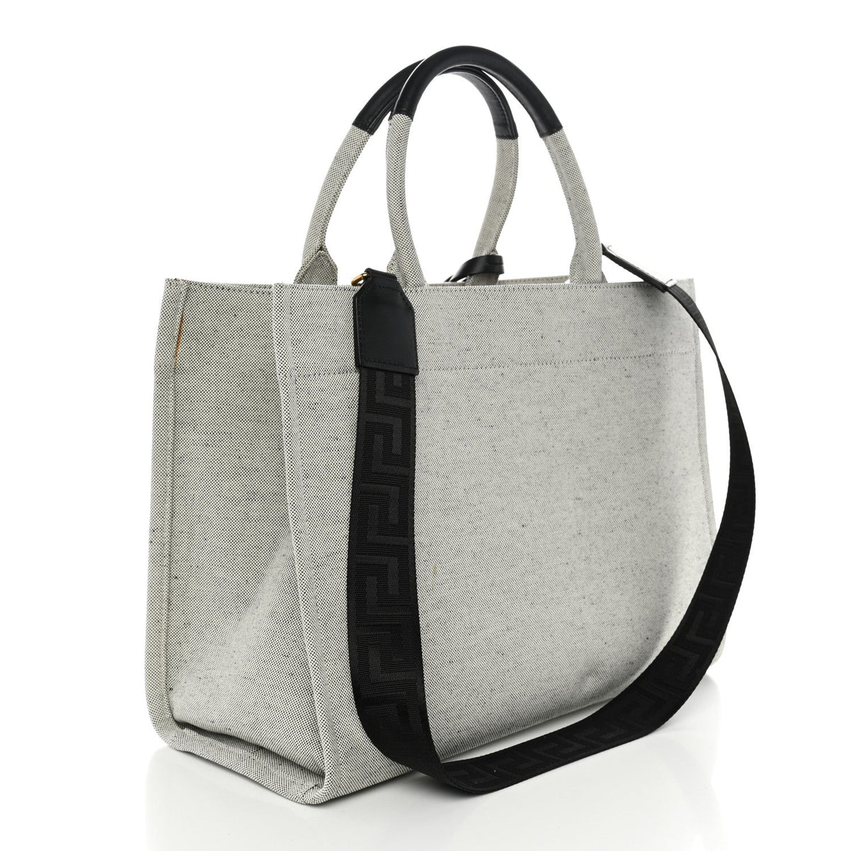 Large Calfskin Canvas Tote Bag - Black