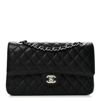 Medium Quilted Caviar Flap Shoulder Bag - Black