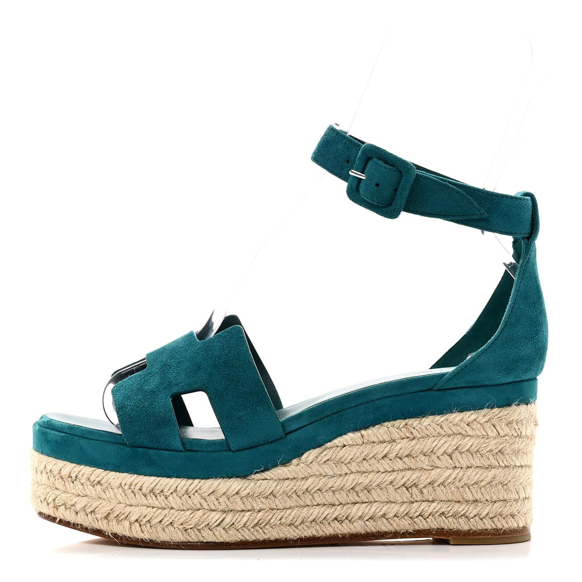 Suede Goatskin Elda Espadrille Wedge Sandals Vert Oxford