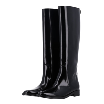 Saint Laurent Vitello Calfskin Women's Ruinart Hunt 25 Boots 37.5 Black