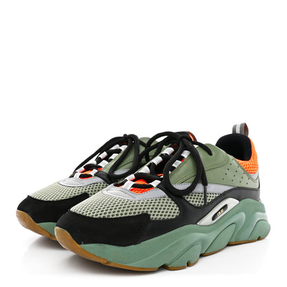 Christian Dior Technical Mesh Calfskin Men's B22 Sneakers 42 Olive Green Orange Black
