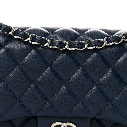 Quilted Caviar Flap Shoulder Bag - Blue