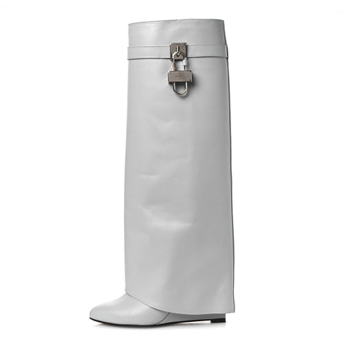Calfskin Shark Lock Pant Boots Grey