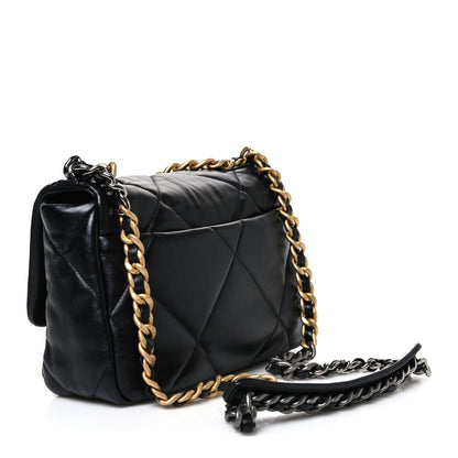 Medium Quilted Lambskin Flap Shoulder Bag - Black