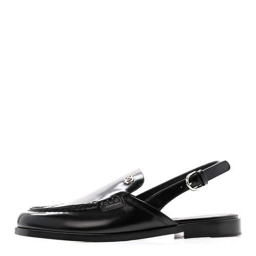 Shiny Calfskin Slingback Loafers Black