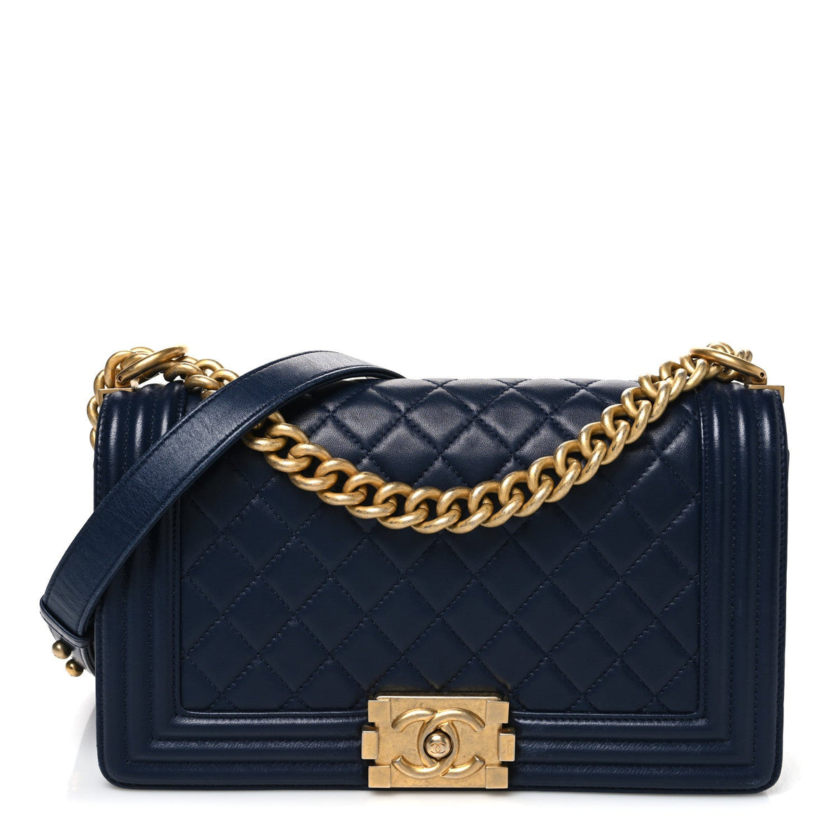 Medium Quilted Lambskin Flap Shoulder Bag - Dark Navy
