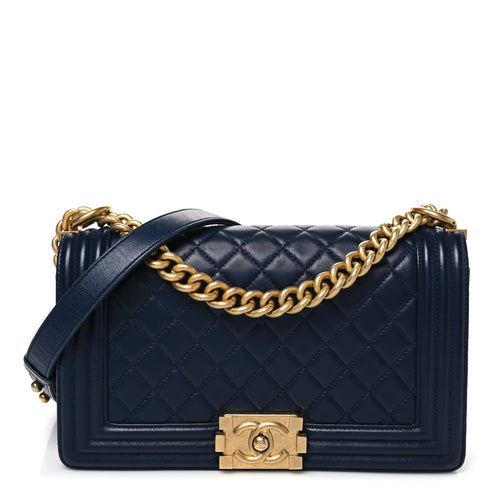Medium Quilted Lambskin Flap Shoulder Bag - Dark Navy