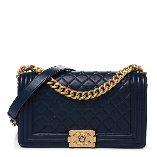 Medium Quilted Lambskin Flap Shoulder Bag - Dark Navy