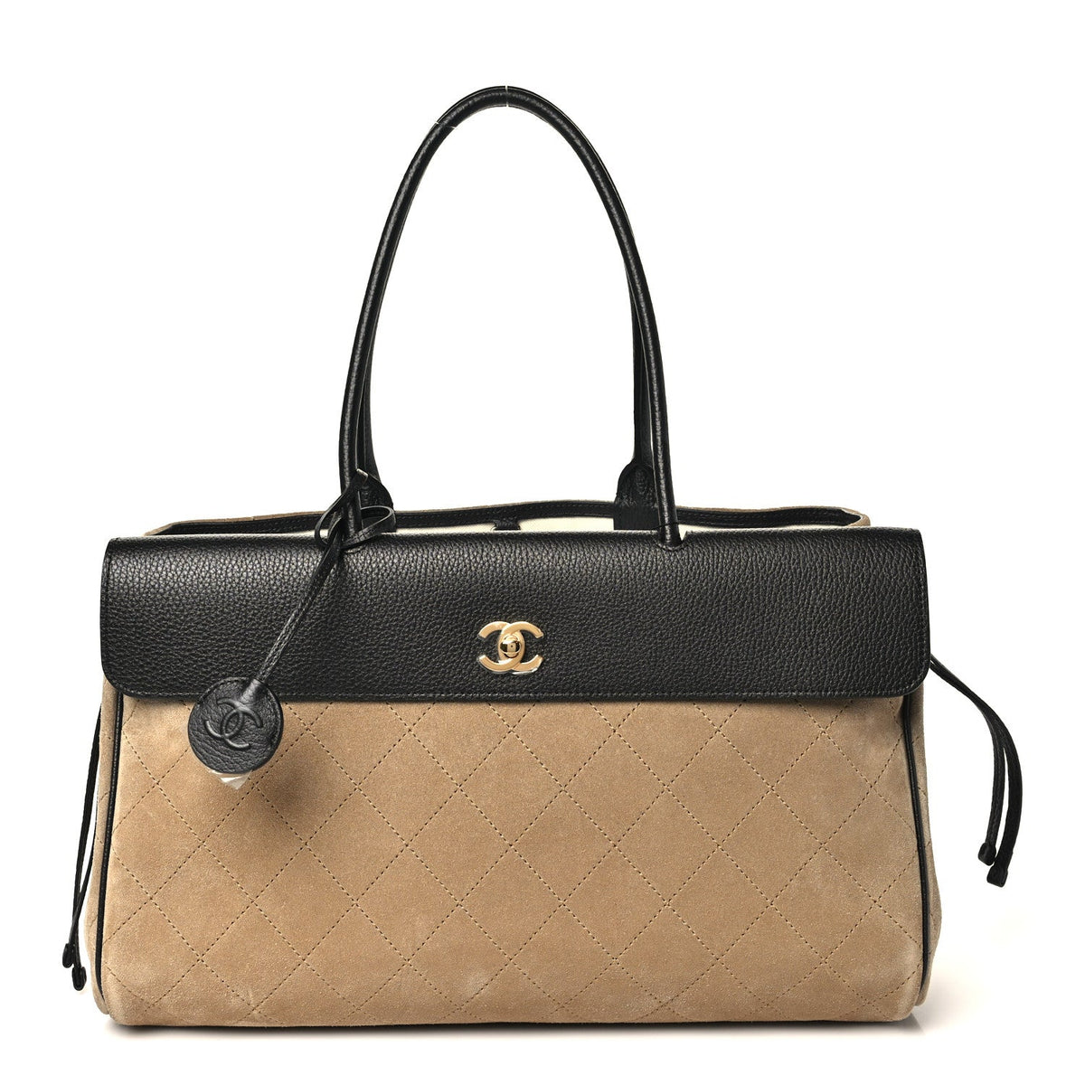 Calfskin Suede Handbag - Beige