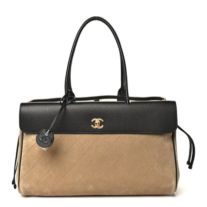 Calfskin Suede Handbag - Beige