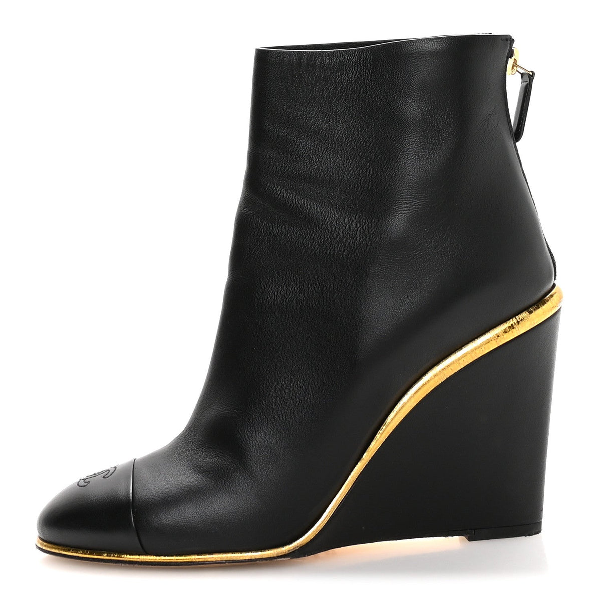 Lambskin Cap Toe Wedge Ankle Boots Black