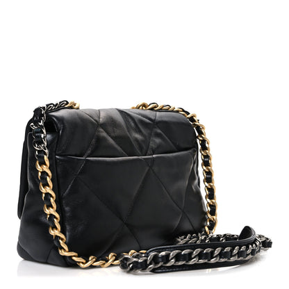Medium Quilted Lambskin Flap Shoulder Bag - Black