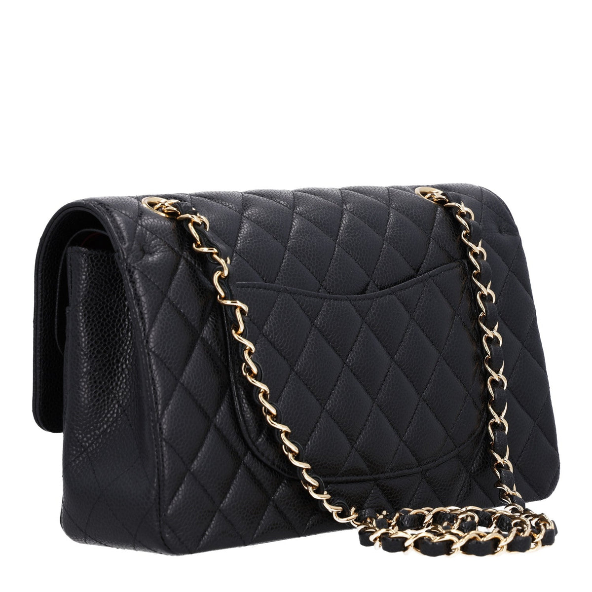 Medium Quilted Caviar Flap Shoulder Bag - Black