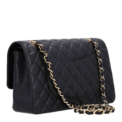 Medium Quilted Caviar Flap Shoulder Bag - Black