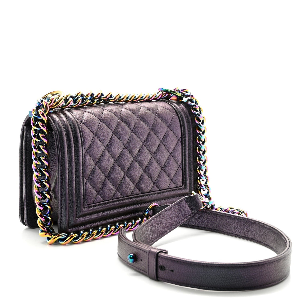 Small Quilted Goatskin Flap Shoulder Bag - Purple