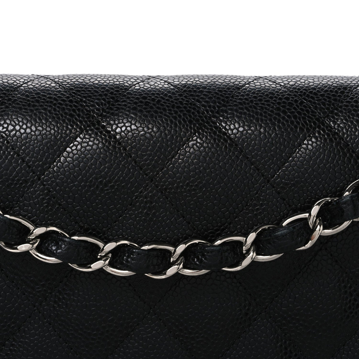 Quilted Caviar Flap Shoulder Bag - Black
