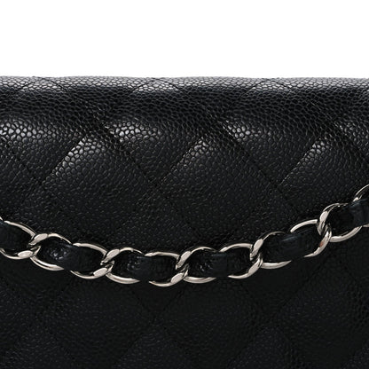 Quilted Caviar Flap Shoulder Bag - Black