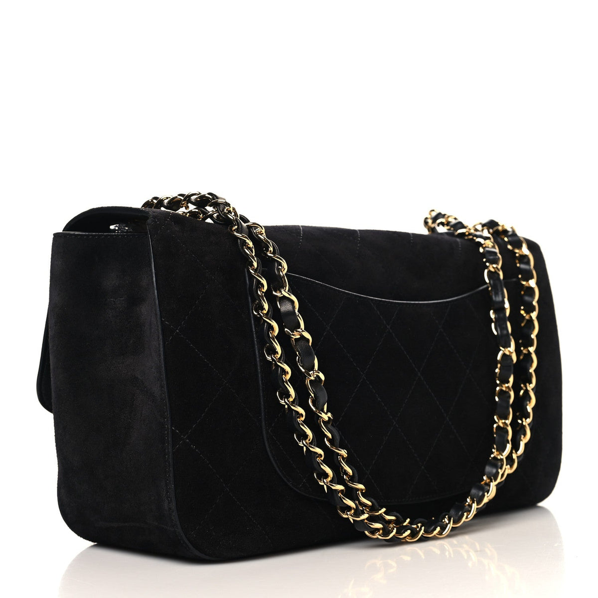 Small Calfskin Suede Flap Shoulder Bag - Black