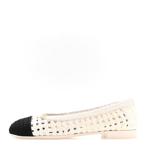 Mesh Crochet Cap Toe Ballerina Flats White Black