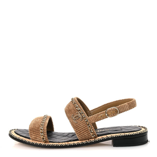 Corduroy Chain CC Sandal Dark Beige