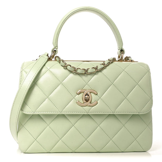 Small Quilted Lambskin Flap Shoulder Bag - Light Green