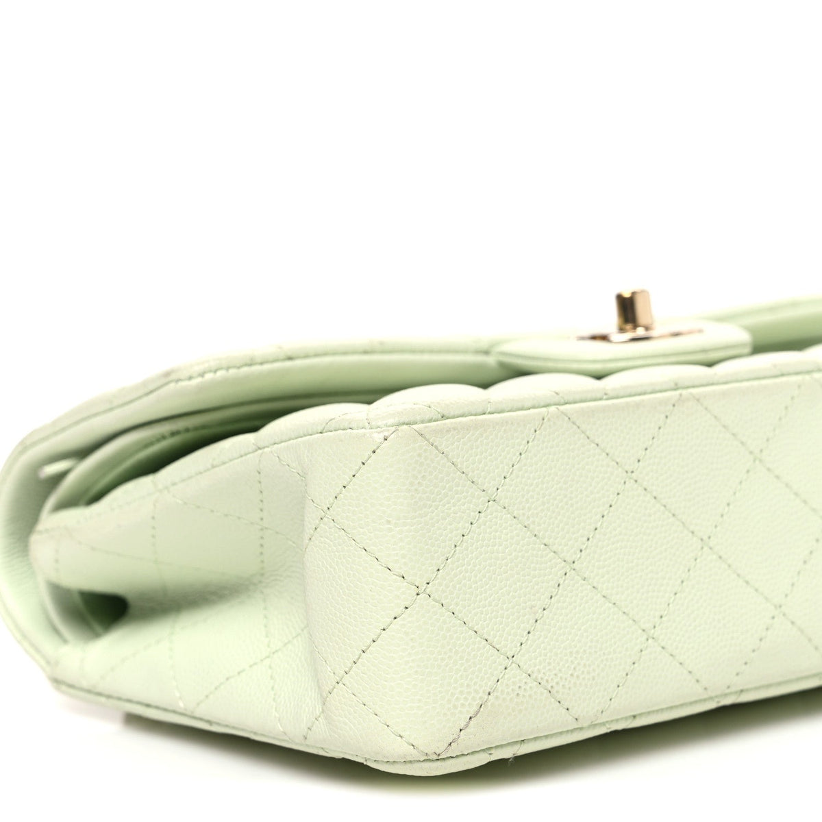 Small Quilted Caviar Flap Shoulder Bag - Light Green