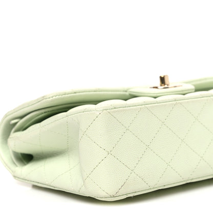Small Quilted Caviar Flap Shoulder Bag - Light Green