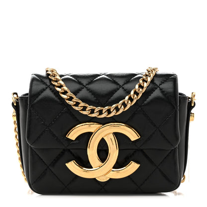 Mini Quilted Lambskin Flap Shoulder Bag - Black