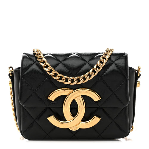Mini Quilted Lambskin Flap Shoulder Bag - Black