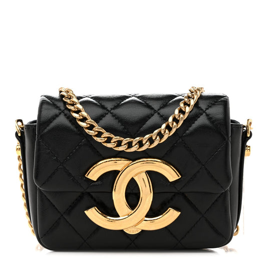 Mini Quilted Lambskin Flap Shoulder Bag - Black