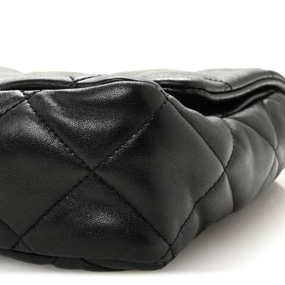 Large Quilted Lambskin Flap Shoulder Bag - Black