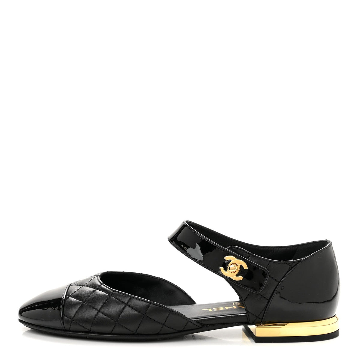 Patent Lambskin Quilted Cap Toe Ballerina Flats Black