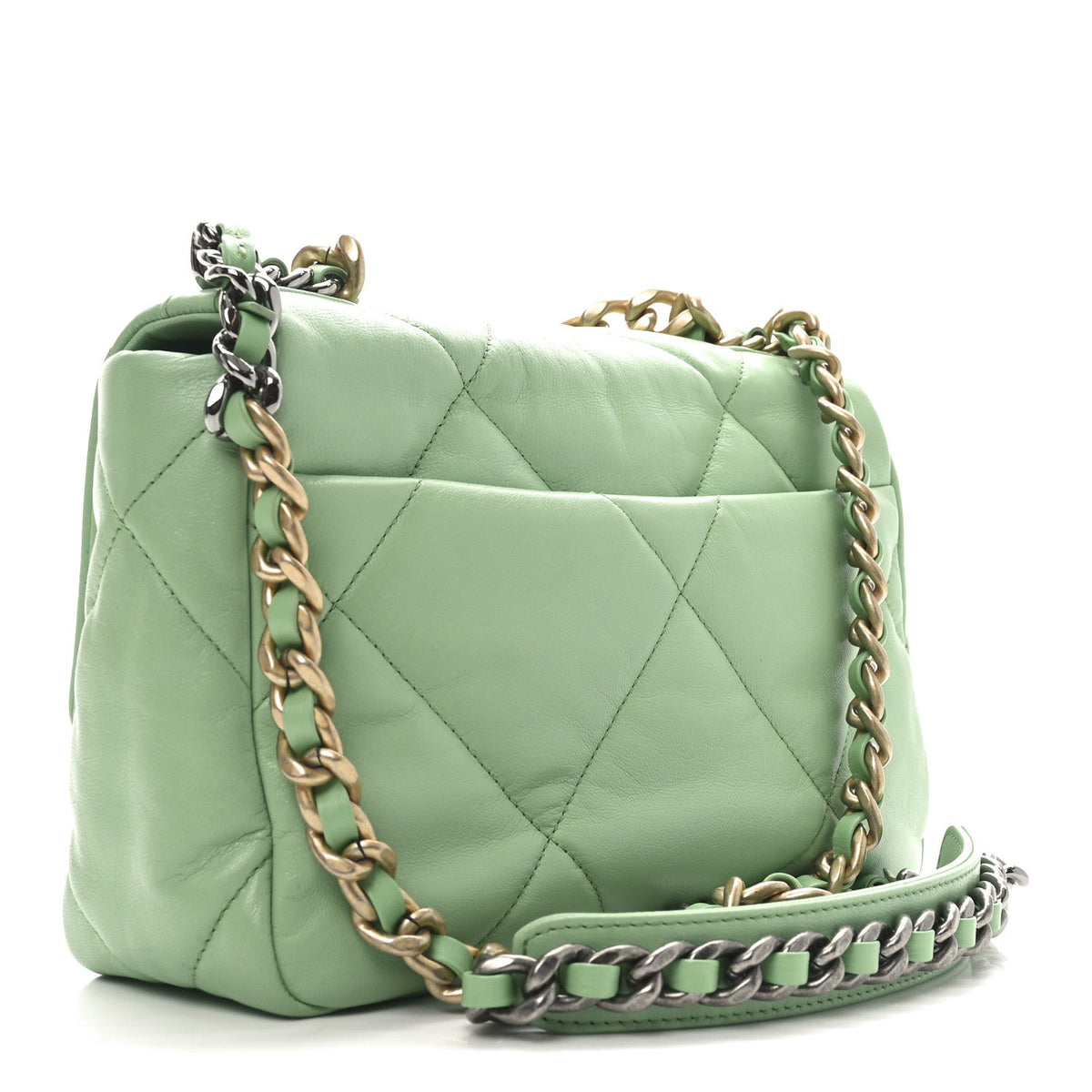 Medium Quilted Goatskin Flap Shoulder Bag - Light Green