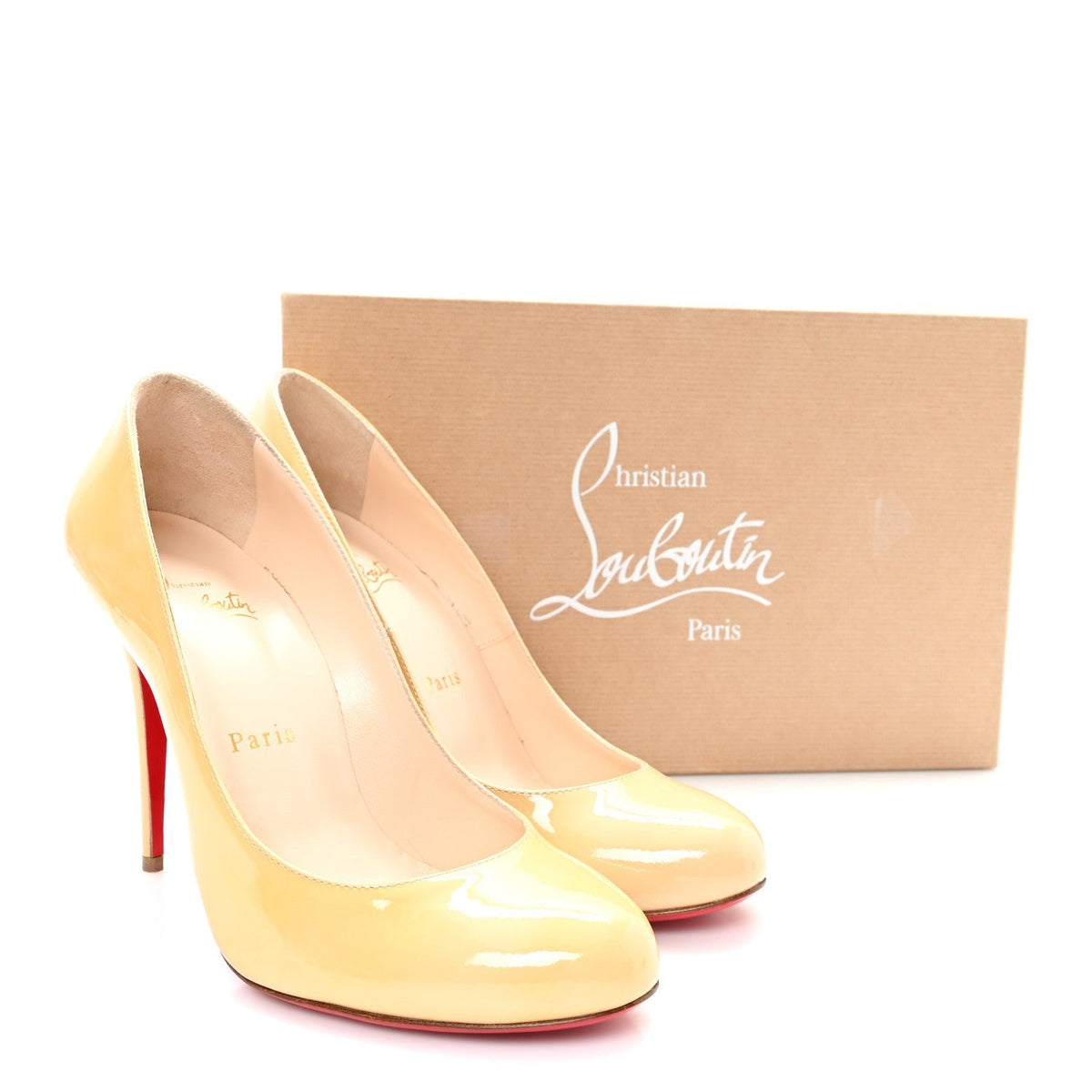 Christian Louboutin Patent Fifi 100 Women's Pumps 38.5 Nude